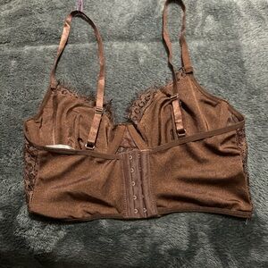 Elegant Brown Lace Trim Bra